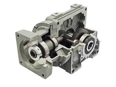 Internal structure of Helical-Hypoid gear reducer showing hypoid gears